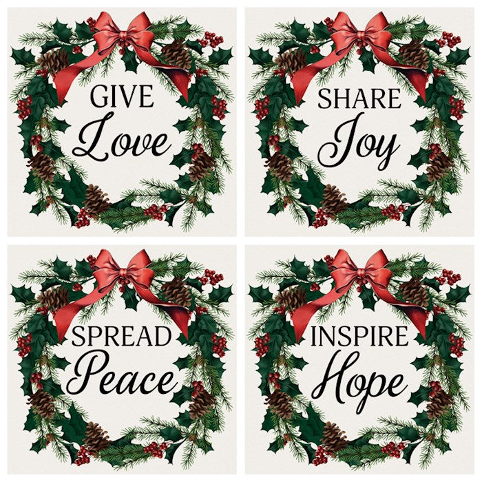 Square House Coasters-Wreath (Set of 4)