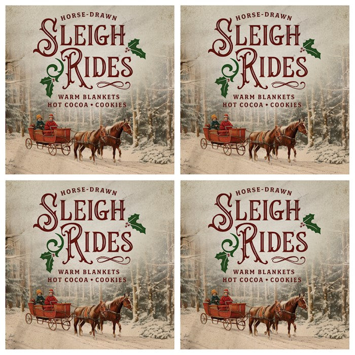 Square House Coasters-Sleigh Rides (Set of 4)