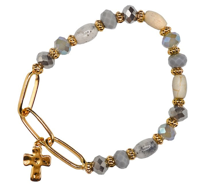 Bracelet-Eden Merry-Beaded-Cross-Grey