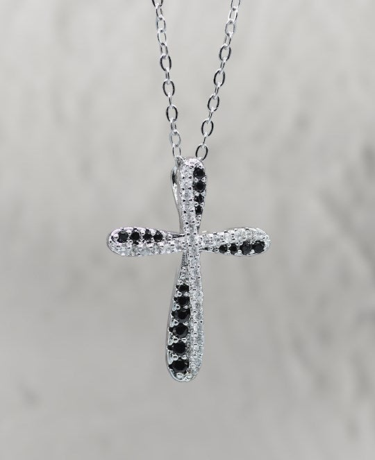 Necklace-Eden Merry-Cross-Black/Clear