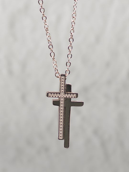 Necklace-Eden Merry-Double Cross-Rose Gold
