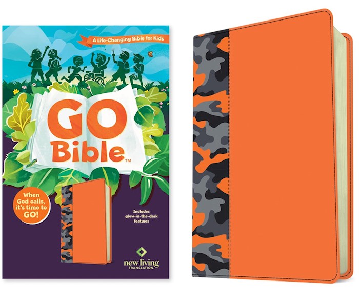 NLT GO Bible For Kids-Orange Camo LeatherLike