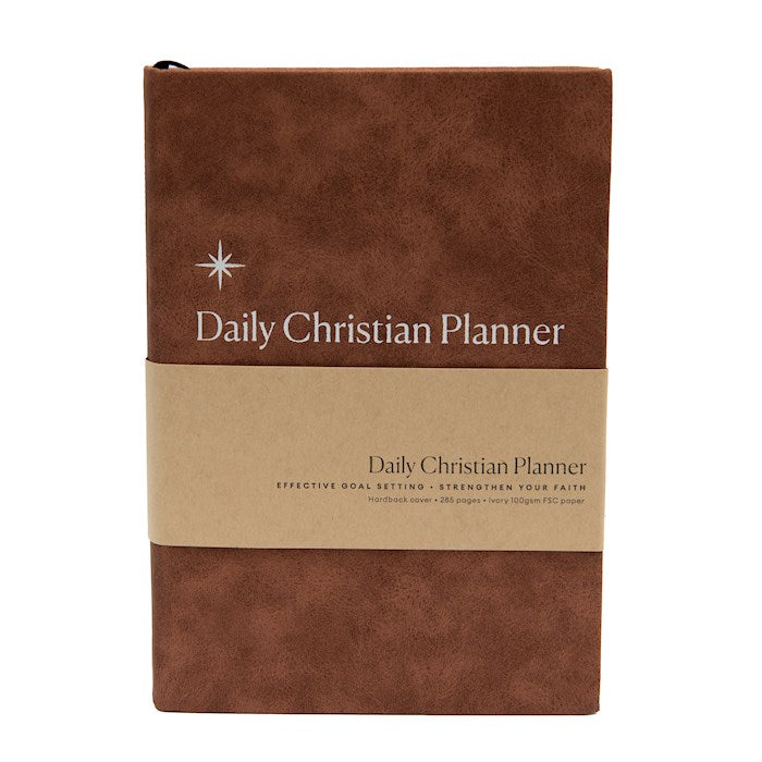 Daily Christian Planner &amp; Goalsetter-Brown Imitation Leather Over Board
