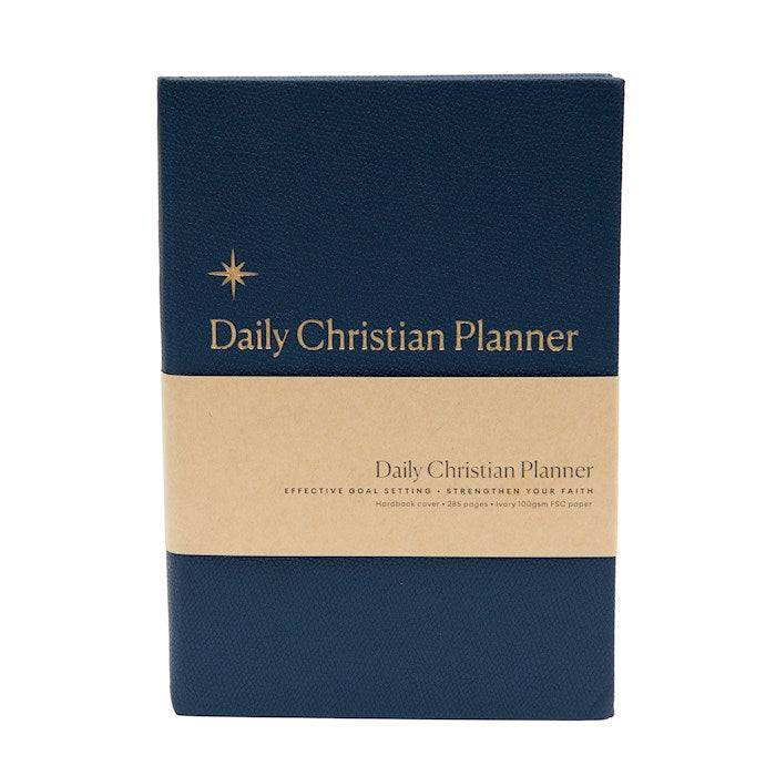 Daily Christian Planner &amp; Goalsetter-Navy Imitation Leather Over Board