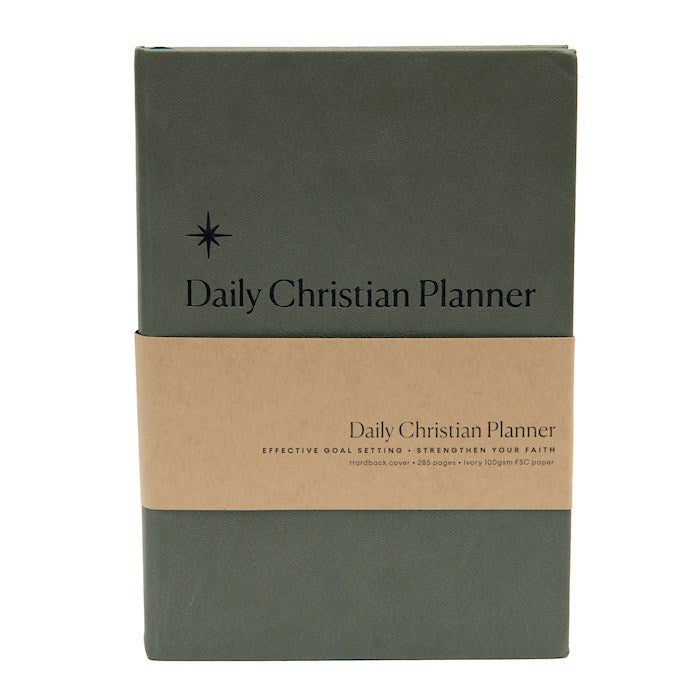 Daily Christian Planner &amp; Goalsetter-Green Imitation Leather Over Board