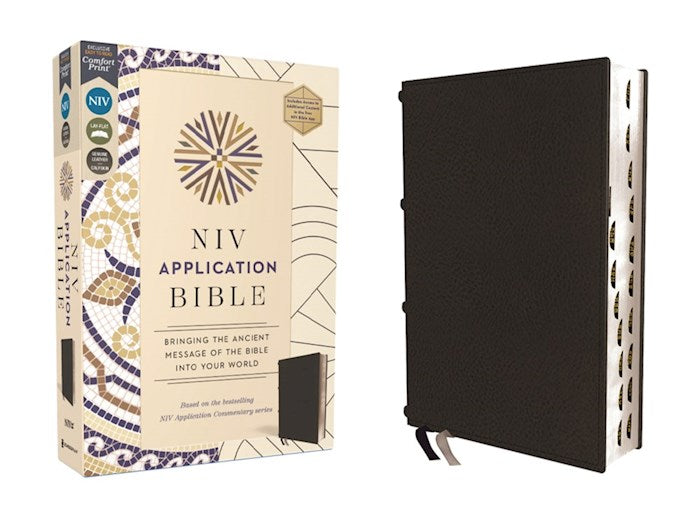 NIV Application Bible (Comfort Print) (RL)-Black Calfskin Genuine Leather Indexed