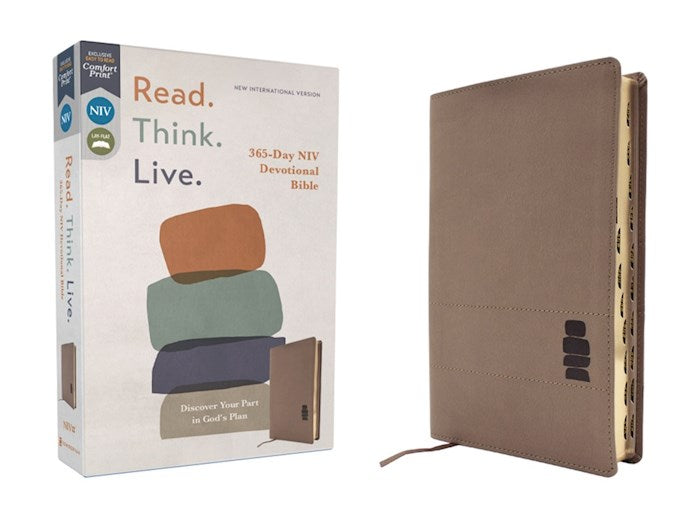 NIV Read. Think. Live. 365-Day Devotional Bible (Comfort Print)-Brown Leathersoft Indexed