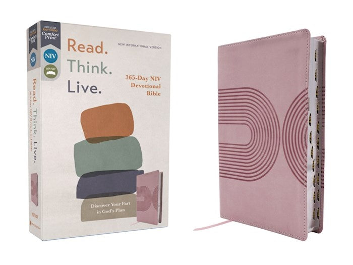 NIV Read. Think. Live. 365-Day Devotional Bible (Comfort Print)-Pink Leathersoft Indexed