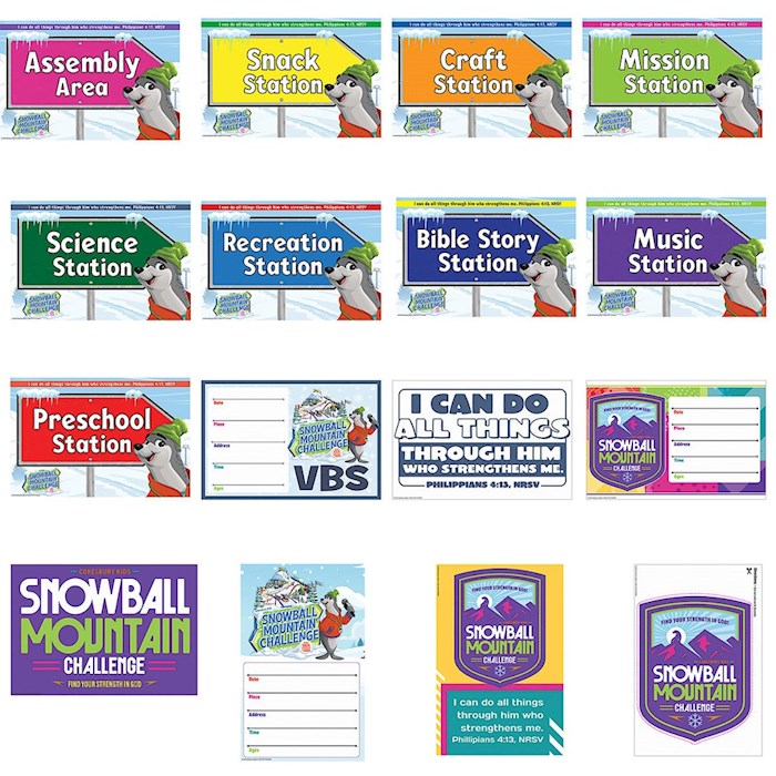 VBS-Snowball Mountain Challenge: Activity Center Signs &amp; Publicity Pack (2026)