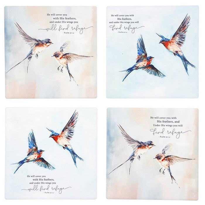Coaster Set-Under His Wings (4" x 4") (Set Of 4)