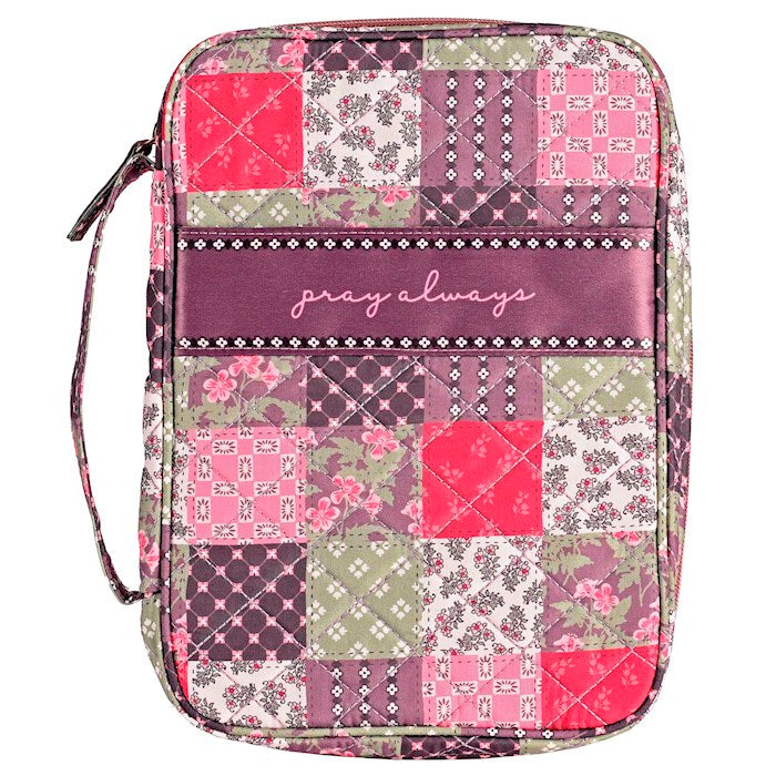 Bible Cover-Quilted Pray Always-Brown Patchwork-XLG