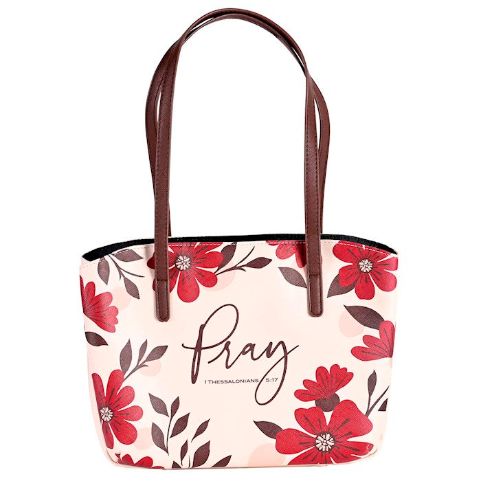 Bible Cover-Pray-Floral Wedge Shaped-Tan-XLG