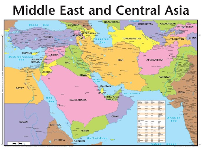 Chart-Middle East &amp; Central Asia Wall (Laminated Sheet) (19" x 26")