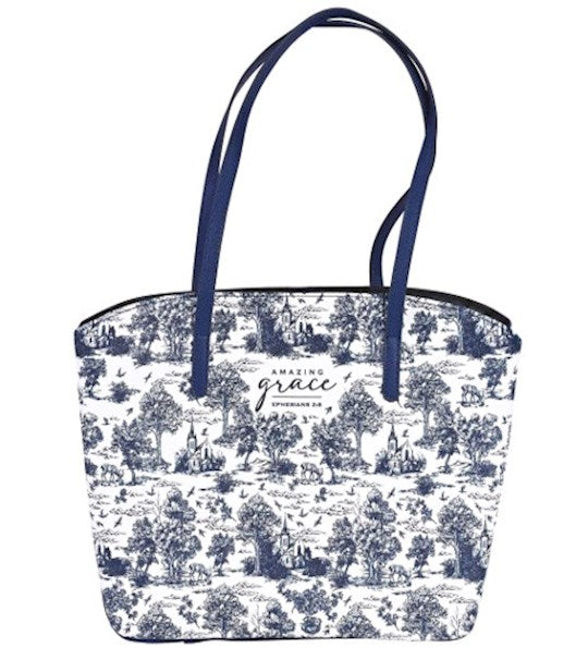 Bible Cover-Amazing Grace Church-Wedge Shape Toile-Navy/White (Large)