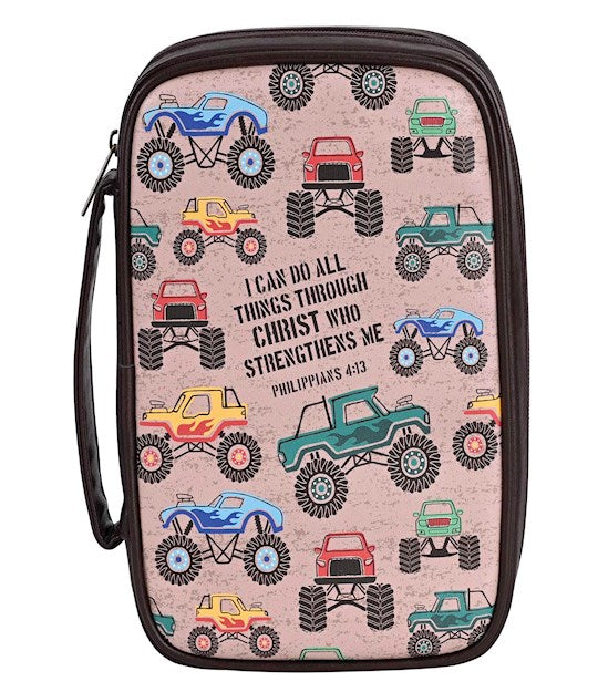 Bible Cover-Trucks/I Can Do All Things-Brown (Large)