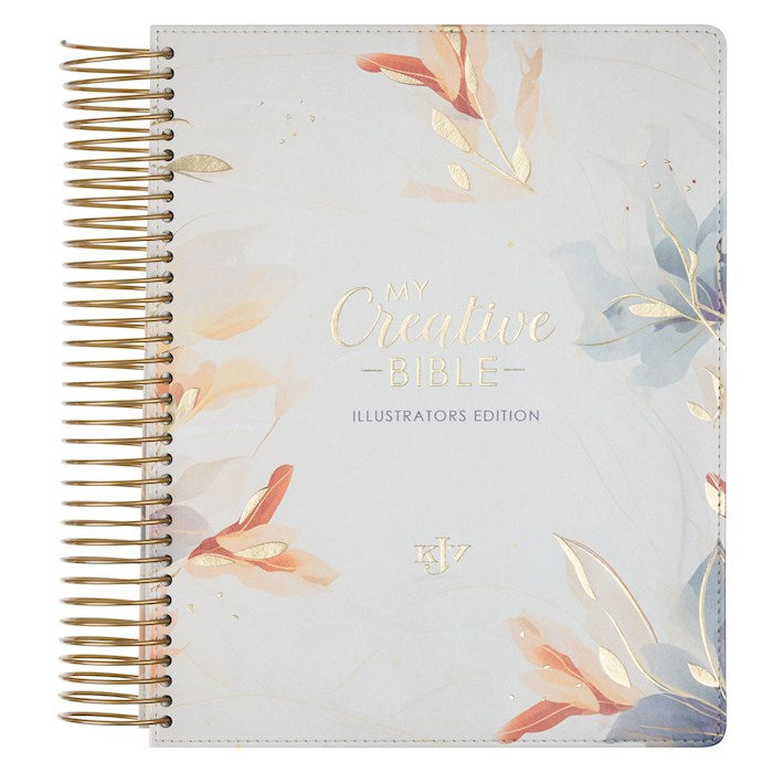KJV My Creative Bible: Illustrators Edition-Pearlized White &amp; Gold Leaves Spiral-Bound Faux Leather