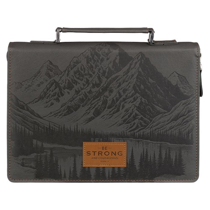 Bible Cover-Be Strong And Courageous (Joshua 1:9)-Gray Classic-Large