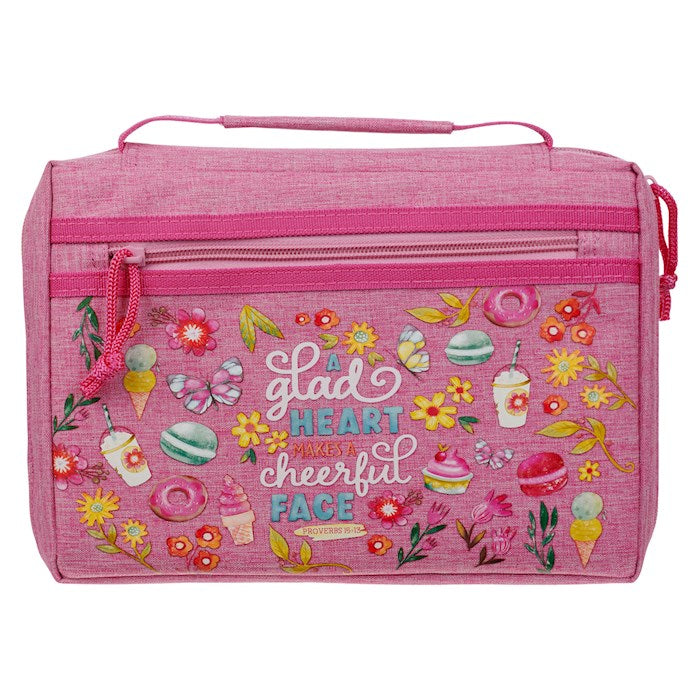 Bible Cover-A Glad Heart Makes A Cheerful Face (Proverbs 15:13)-Pink Floral Fashion-Medium