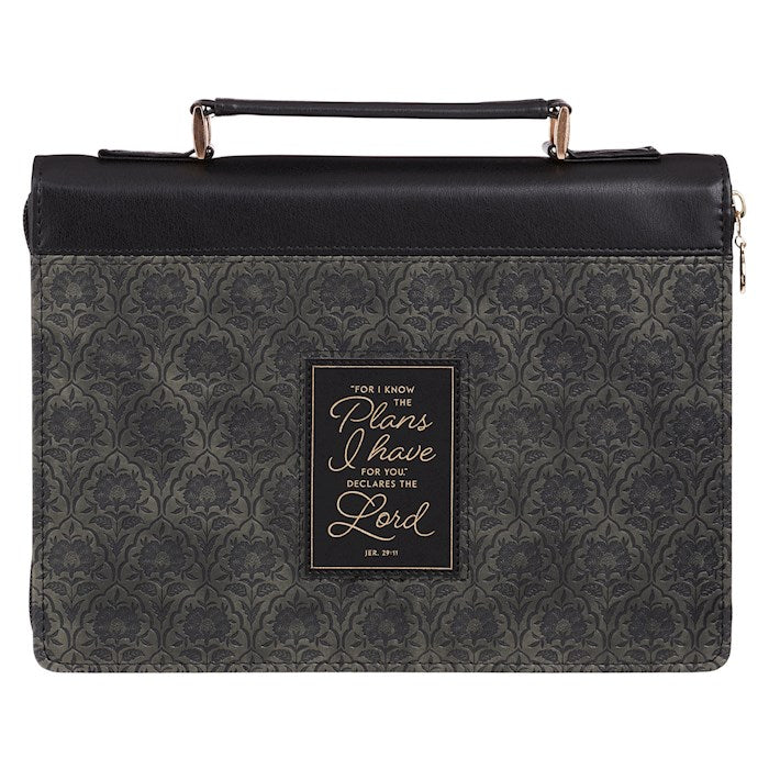 Bible Cover-For I Know The Plans I Have For You (Jeremiah 29:11)-Black Floral Fashion-Medium