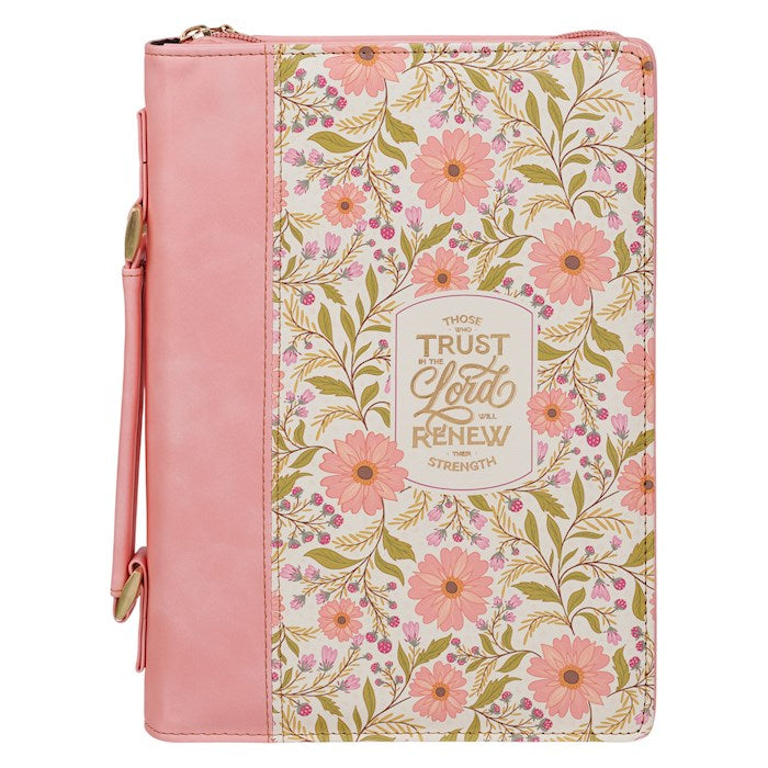 Bible Cover-Those Who Trust In The Lord (Isaiah 40:31)-Pink Floral Classic-Medium
