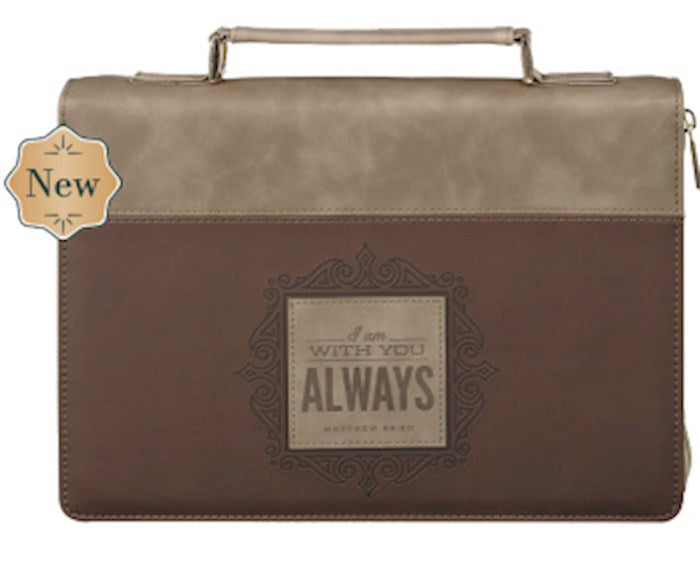 Bible Cover-I Am With You Always (Matthew 28:20)-Tan &amp; Brown Classic-Medium