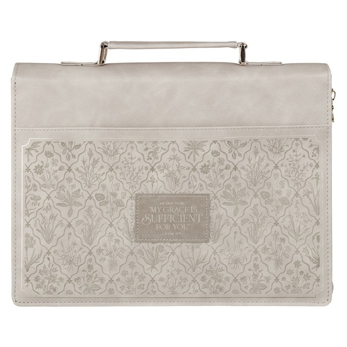 Bible Cover-My Grace Is Sufficient For You (2 Corinthians 12:9)-Taupe Wildflower Fashion-X-Large