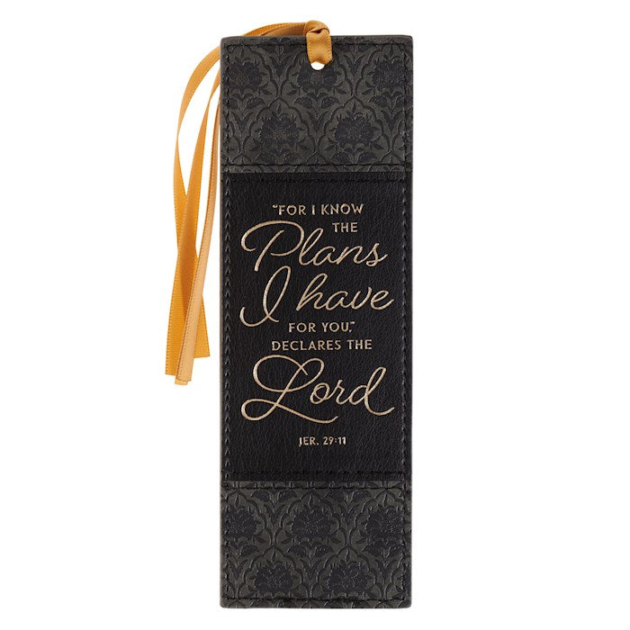Bookmark-Faux Leather Two-tone Charcoal and Black  I Know the Plans Jer. 29:11