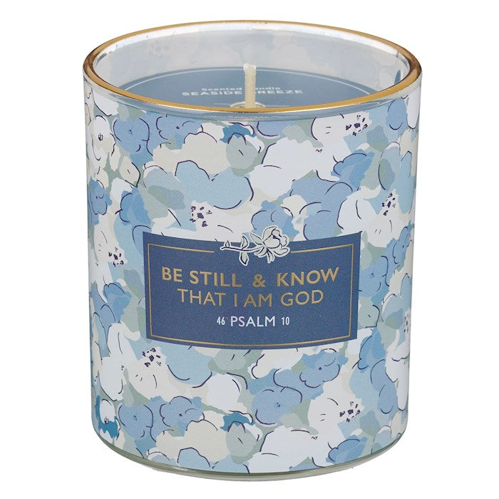 Candle-Be Still And Know That I Am God/Seaside Breeze Scent In Glass Jar ( Psalm 46:10)