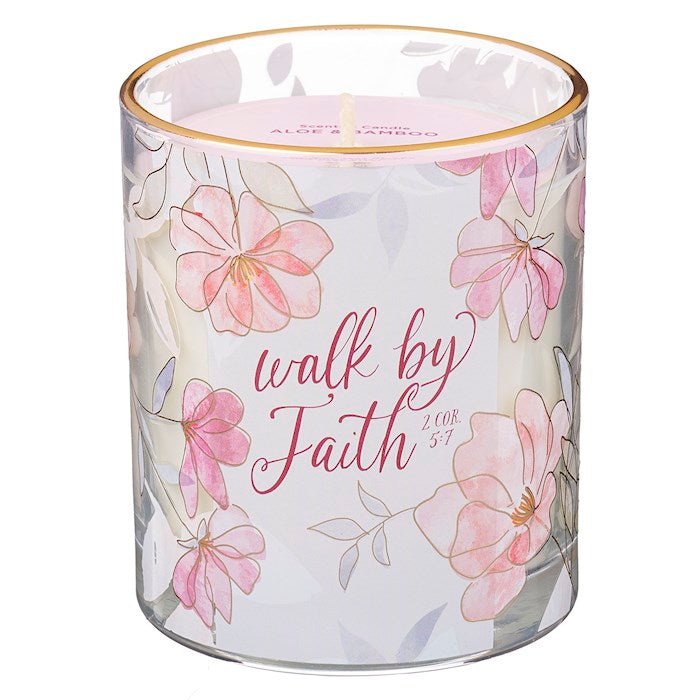 Candle-Walk By Faith/Aloe Bamboo Scent In Glass Jar (2 Corinthians 5:7)