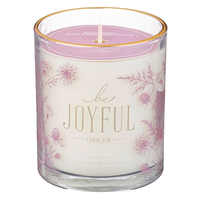 Candle-Be Joyful/Rain Drenched Lotus Scent In Glass Jar (1 Thessalonians 5:16  )