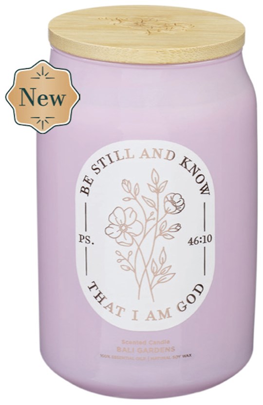 Candle-Be Still and Know That I Am God/Bali Gardens Scent In Glass Jar w/Bamboo Lid (Psalm 46:10)