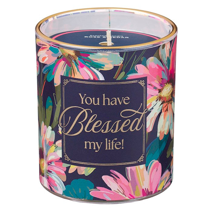 Candle-You Have Blessed My Life!-Rose &amp; Cedar Scent In Glass Jar
