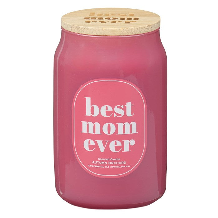 Candle-Best Mom Ever/Autumn Orchard Scent In Glass Jar w/Bamboo Lid