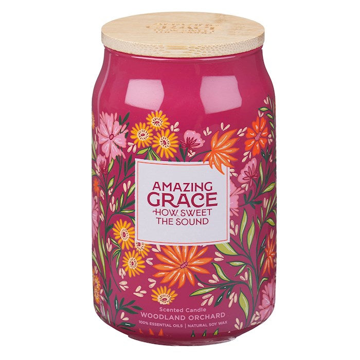 Candle-Amazing Grace How Sweet/Woodland Orchard Scent In Glass Jar w/Bamboo Lid