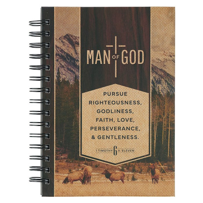 Journal-Man Of God (1 Timothy 6:11)-Brown Trailhead Spiral