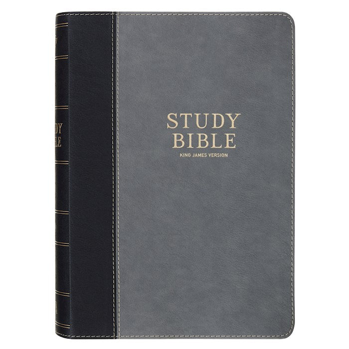 KJV Study Bible-Black &amp; Gray Faux Leather Indexed