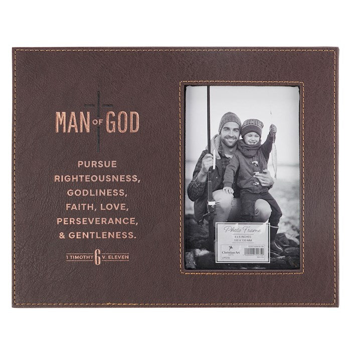 Photo Frame-Man Of God (1 Tim. 6:11)-Brown Faux Leather