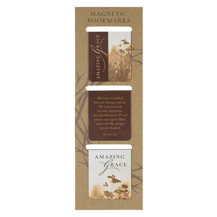 Magnetic Bookmark Set-Amazing Grace Wildflower Die-Cut (Isa. 53:5) (3 Pieces)