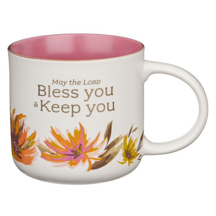 Mug-May The Lord Bless You &amp; Keep You (Numbers 6:24)-Coral Floral Ceramic