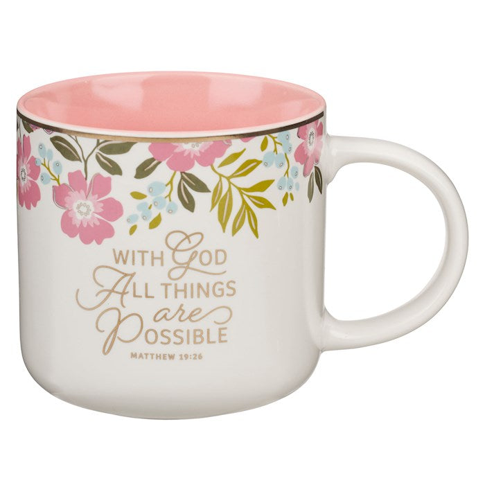 Mug-With God All Things Are Possible (Matt. 19:26)-Pink Poppy Ceramic