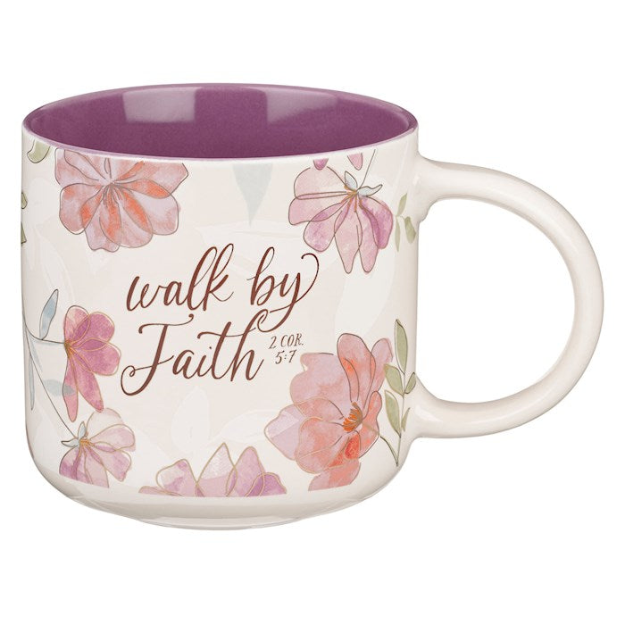 Mug-Walk By Faith (2 Corinthians 5:7)-Pink Cosmos Ceramic