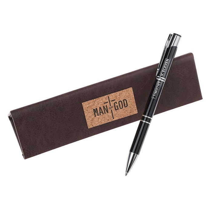 Pen-Man Of God (1 Tim. 6:11)-Black In Brown Gift Box