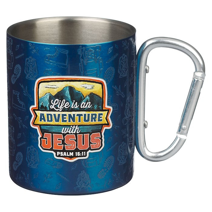 Mug-Life Is An Adventure With Jesus (Psalm 16:11)-Blue Trail Camp-Style Stainless Steel