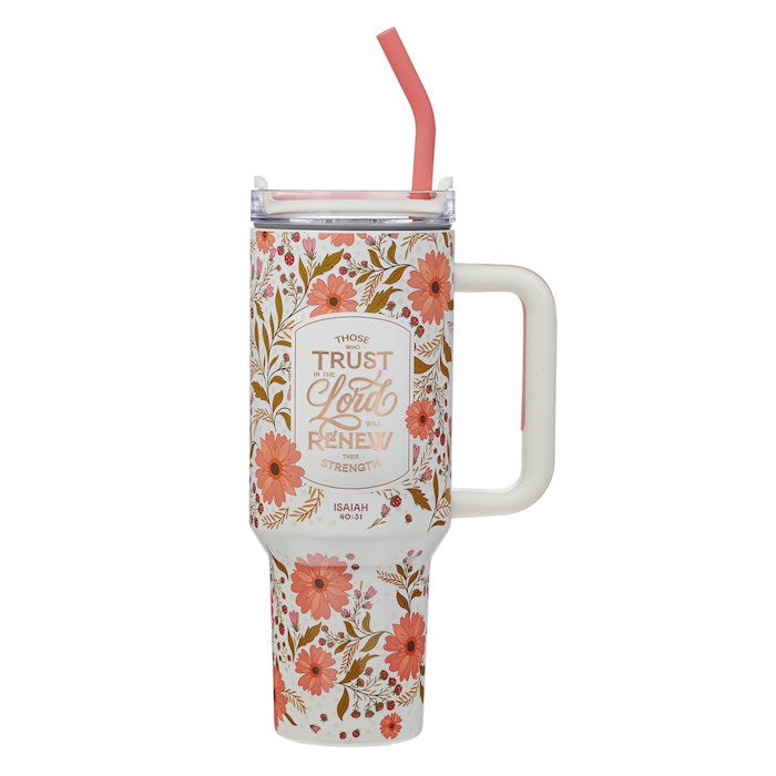 Tumbler-Those Who Trust In The Lord (Isaiah 40:31)-Coral Cascade Stainless Steel w/Straw (40 oz)