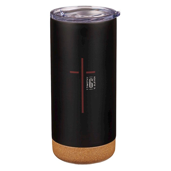 Tumbler-Man Of God (1 Timothy 6:11)-Black Stainless Steel w/Lid (16 oz)