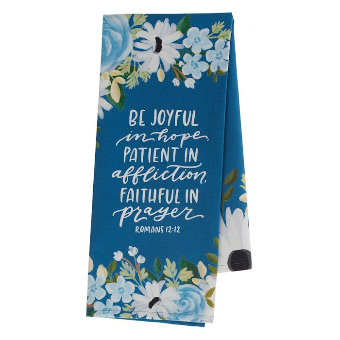 Tea Towel-Be Joyful In Hope (Romans 12:12)-Blue Floral