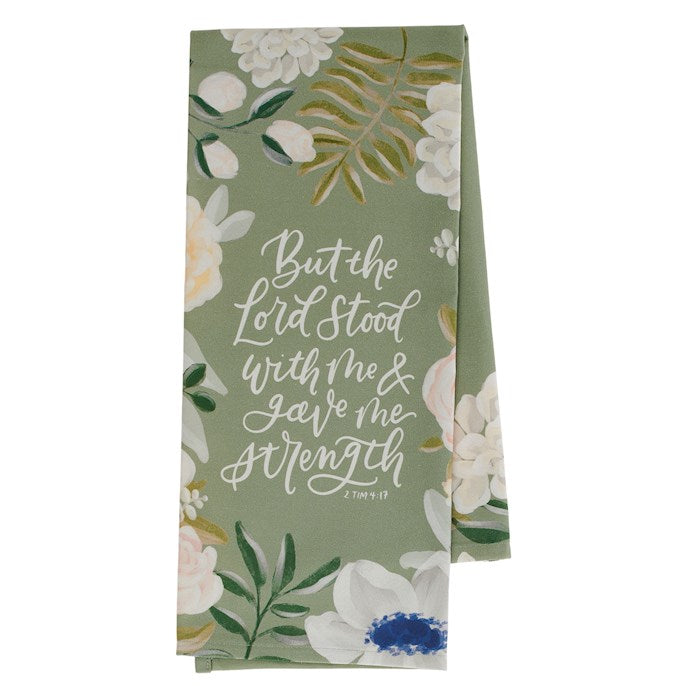 Tea Towel-But The Lord Stood With Me (2 Tim. 4:17)-Sage Green Floral Cotton