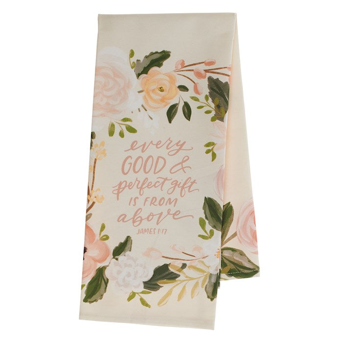 Tea Towel-Every Good &amp; Perfect Gift Is From Above (James 1:17)-Pink Floral Cotton