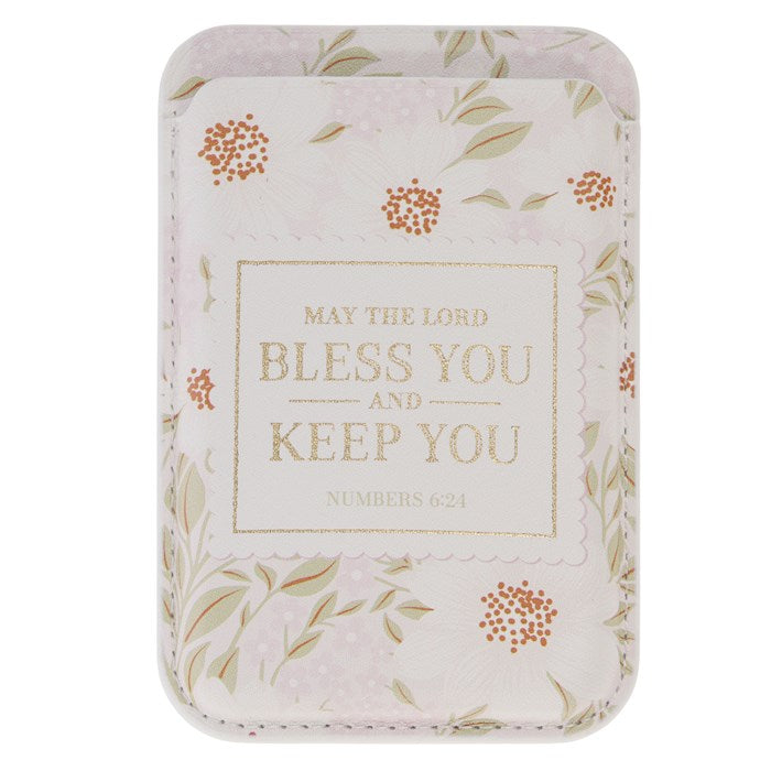 Phone Wallet Magnetic White Floral Bless You And Keep You Num. 6:24