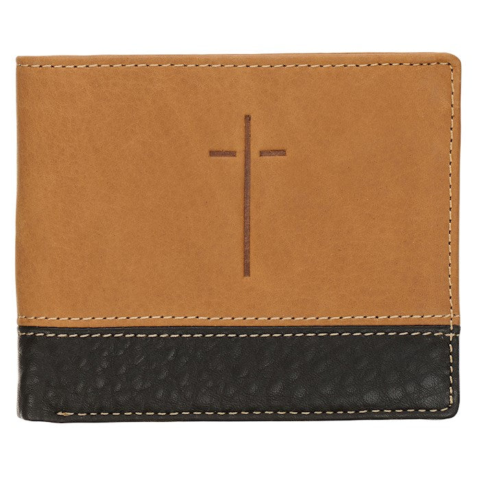 Wallet-Man Of God/Cross-Camel Tan &amp; Espresso Leather